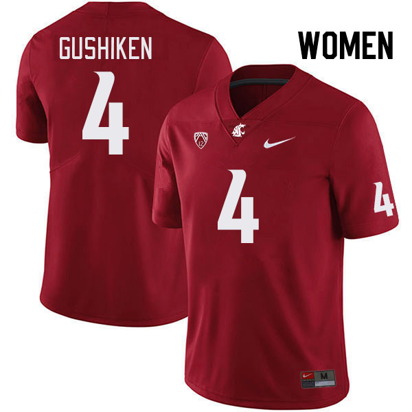 Women #4 Kapena Gushiken Washington State Cougars College Football Jerseys Stitched Sale-Crimson